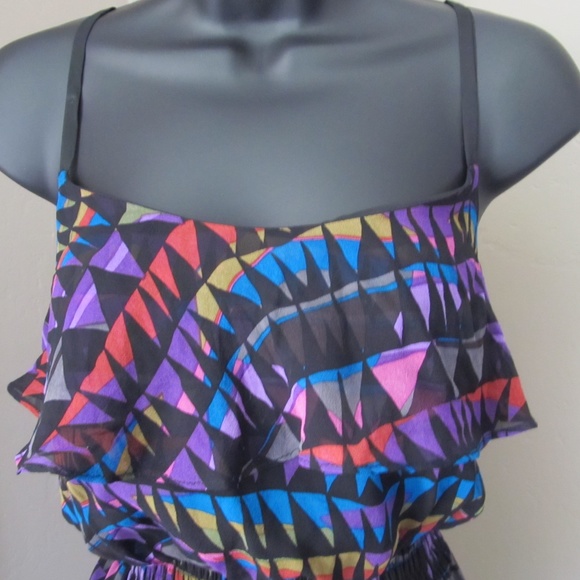 Colorful Silk TheCue Cher Qu Flounced Bodice and Hem Thin Strap Elasticized Mini - Picture 2 of 12